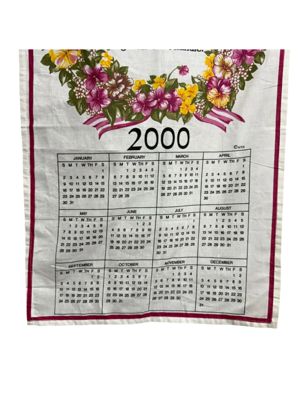Vintage 2000 Floral Christian Calendar Tea Towel Inspirational Prayer Cotton Kit